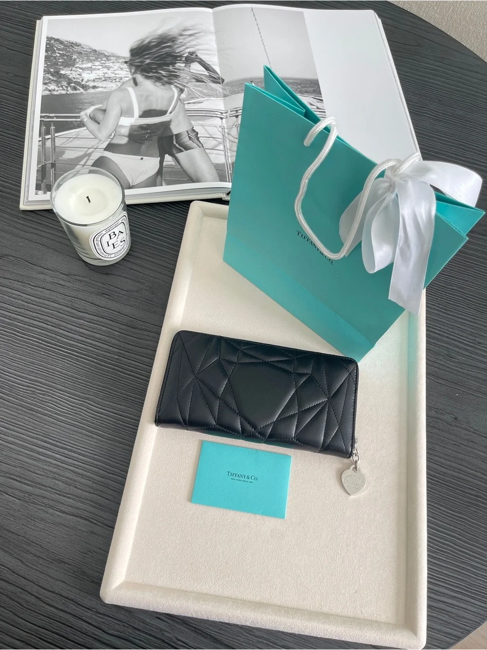 Tiffany & Co. Return to Tiffany Black Padded Lambskin Zip Around Wallet NWT $690